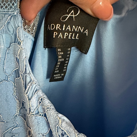 Adrianna Papell Light Blue Lace Sheath Dress | Sheer Mesh Neckline | Size 10 - Picture 4 of 6